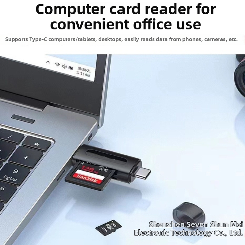 Q-02 Dviejų funkcijų OTG kortelių skaitytuvas SD/TF – Type-C/USB 2.0, išorinis, Windows 7 suderinamas