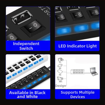 USB 3.0 διακλαδωτής με θύρες 1–4 για επιτραπέζιο και αυτοκίνητο, USB 3.0 διασύνδεση, τροφοδοσία μέσω USB