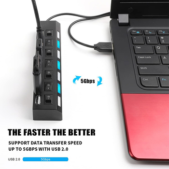 Hub USB 3.0 cu întrerupător independent, transfer de 5 Gbps, cablu de 15 cm, fără alimentare externă
