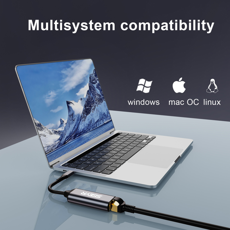 USB-C kuni RJ-45 Gigabit Ethernet adapter, draiverivaba, toetab 10/100/1000 Mbps, LED-indikaator, sobib sülearvutitega
