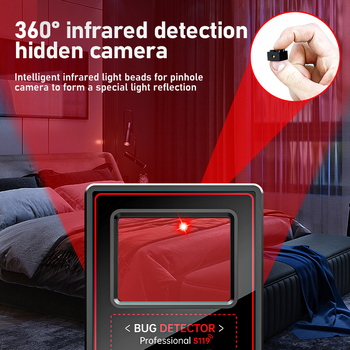 Detector wireless pentru lentilele camerei – monitorizare anti-spion, detectare infraroșu, detecție semnal de alarmă; moduri de alarmă: sonerie, vibrație; bandă de frecvență: 1-6.5; interval de funcționare: 0.1-10; tensiune: 5V