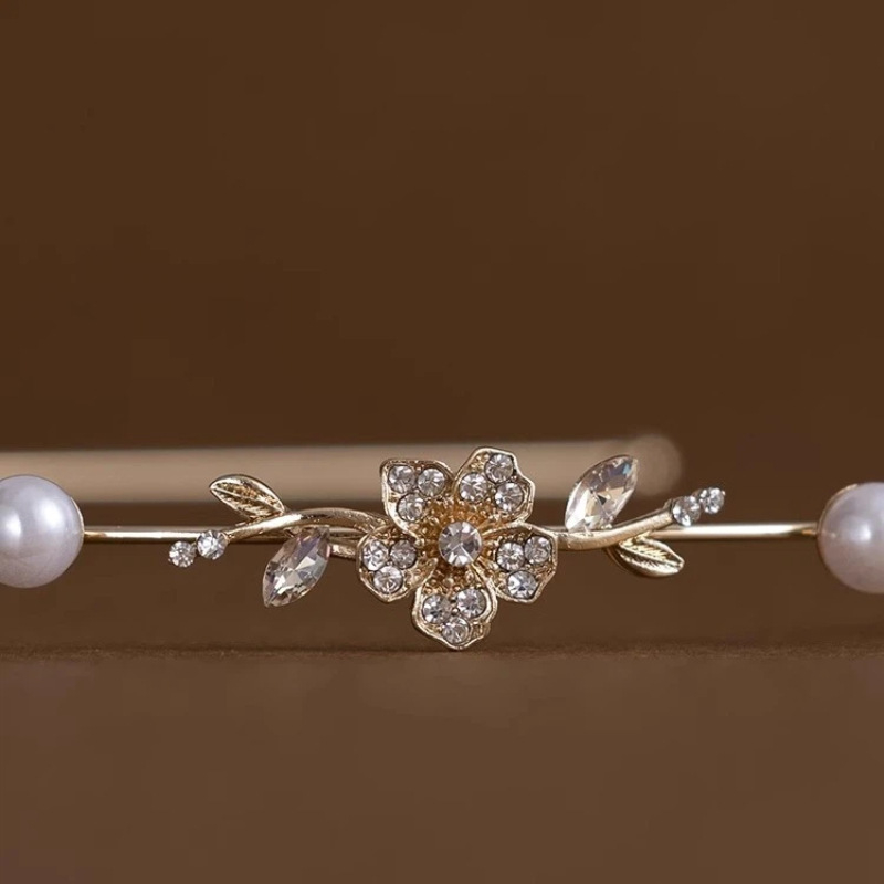 Guzhang ötvözet fejkendő gyöngyös és strasszos virágos fejpánt – elektroplattázás, pasztorális stílus, nyár 2025, nőknek