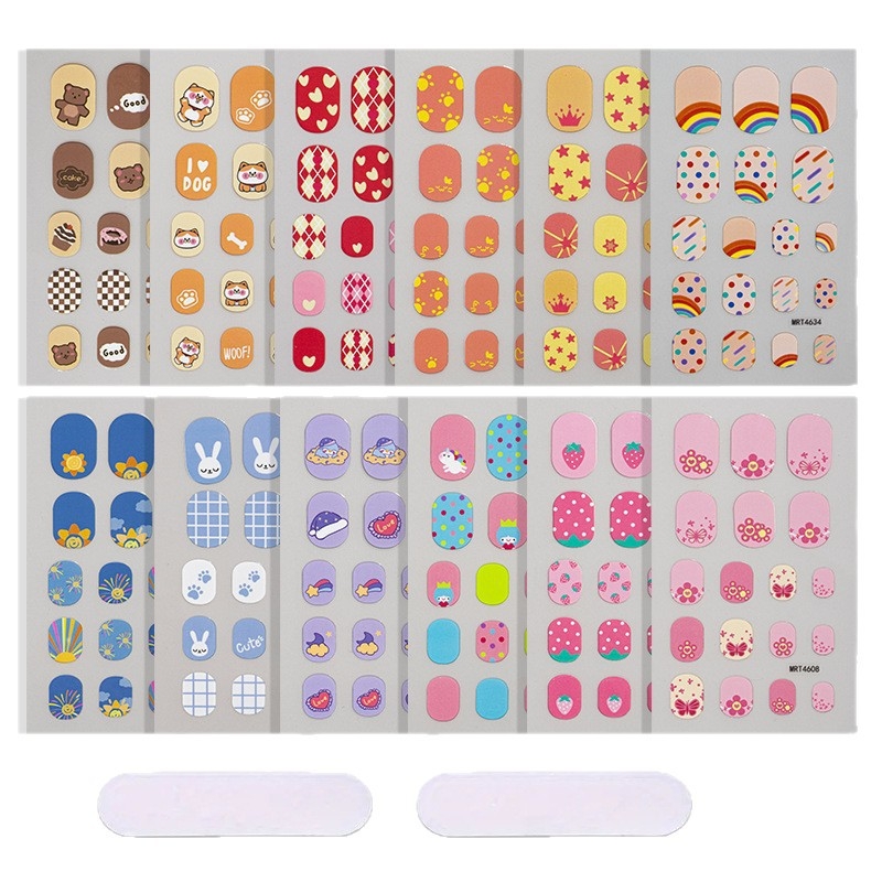 Laste küünte kleebiste komplekt – DIY küünekunst karikatuurloomade ja puuviljade mustritega, 5 g