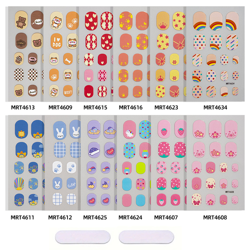 Laste küünte kleebiste komplekt – DIY küünekunst karikatuurloomade ja puuviljade mustritega, 5 g