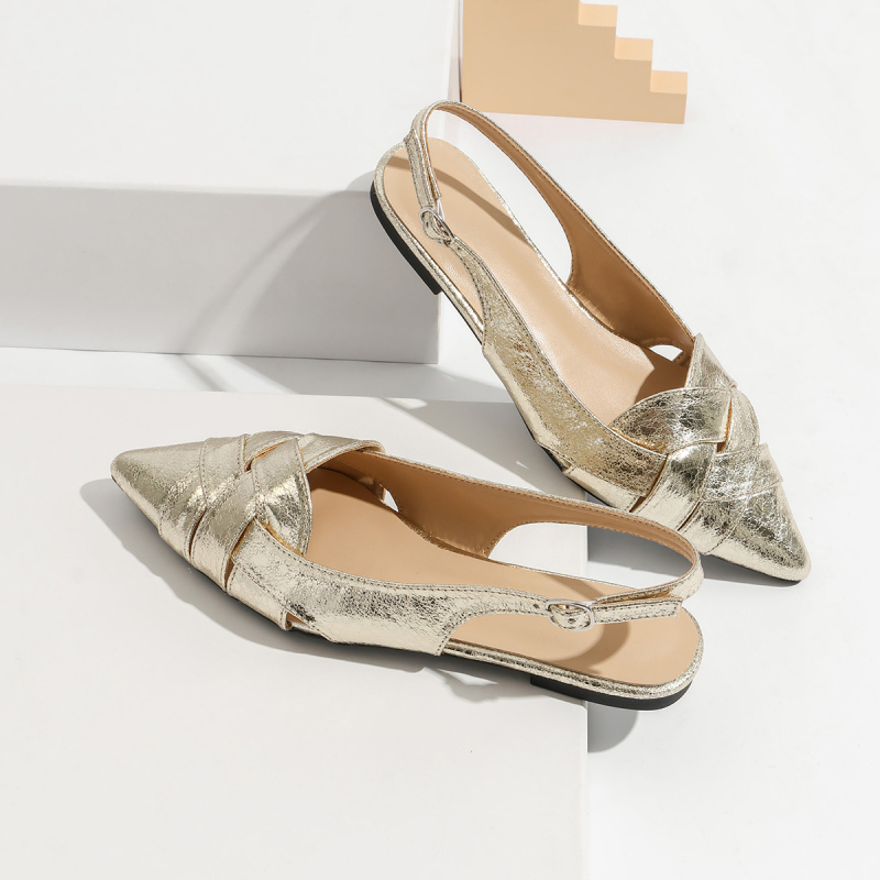 Női lapos talpú cipő - leopárd mintázat, hegyes orr, PU felsőrész, alacsony sarok, gumírozott talp