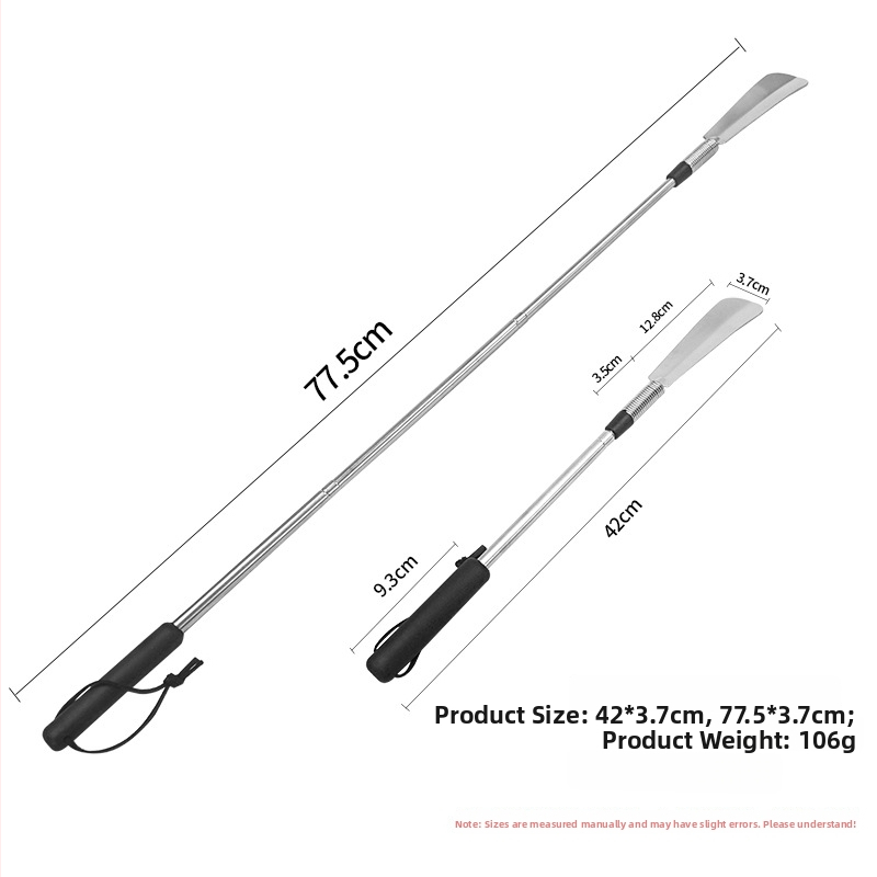 Nerezová oceľová vysúvacia topánková vyťahovačka — model: Stainless steel retractable shoehorn, značka: junyiking, štýl: Scaling, vhodné pre všetky ročné obdobia