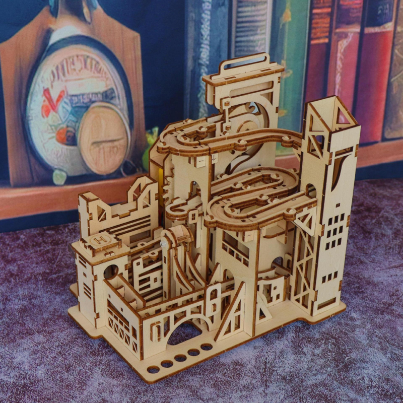 Puidust 3D-puzle marmorirada — DIY käsitsi kokkupanek, hariv mäng 15–35-aastastele, kõrge raskusaste