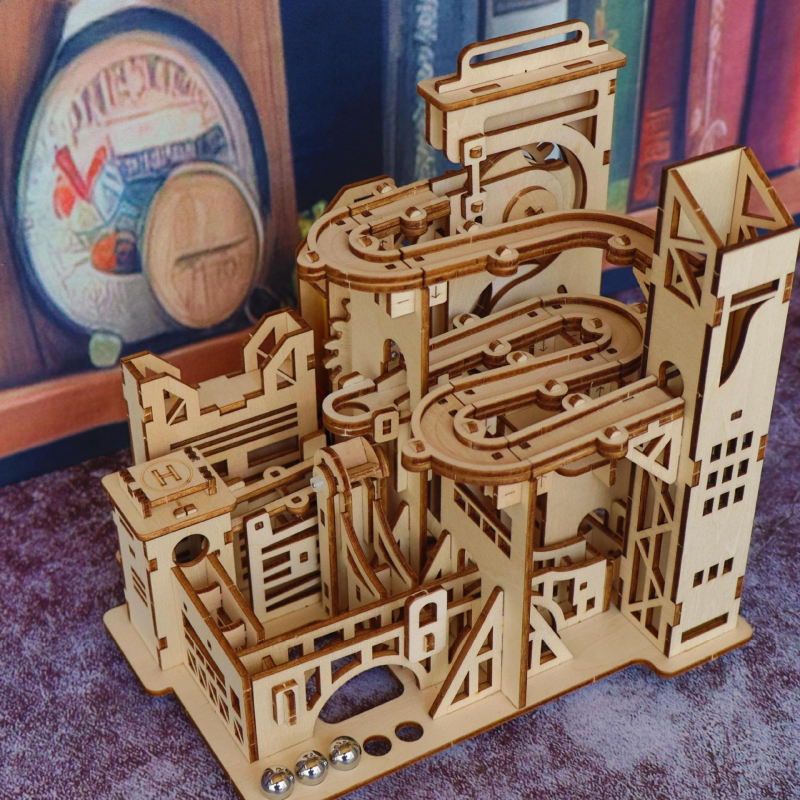 Puidust 3D-puzle marmorirada — DIY käsitsi kokkupanek, hariv mäng 15–35-aastastele, kõrge raskusaste