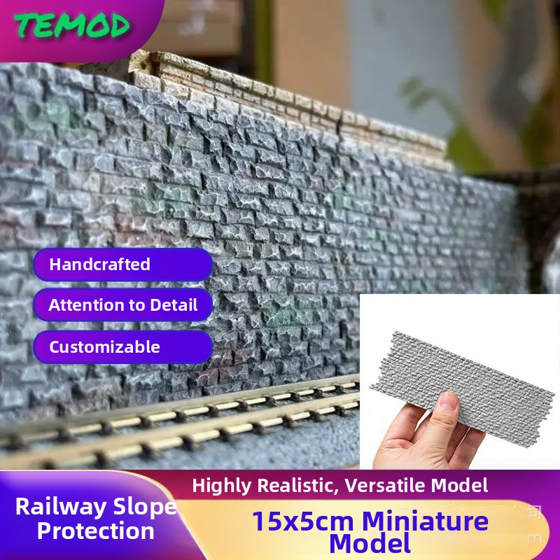 Kipsist mikroskaala arhitektuuriline mudel: Realistlik raudtee kalde sein tellise ja kivi detailidega, mudel K-5*15CM, statiline, DIY-sõbralik ja kohandatav