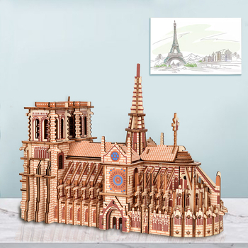 Puidust 3D Notre-Dame katedraali pusle – DIY-sõbralik, sobib 7–14-aastastele, kohandatav
