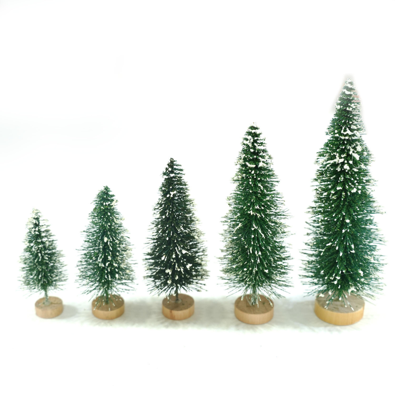 YIGETREE Plastikust lauale püstitatav jõulupuu lumestseeniga kihiline mini dekoratsioon