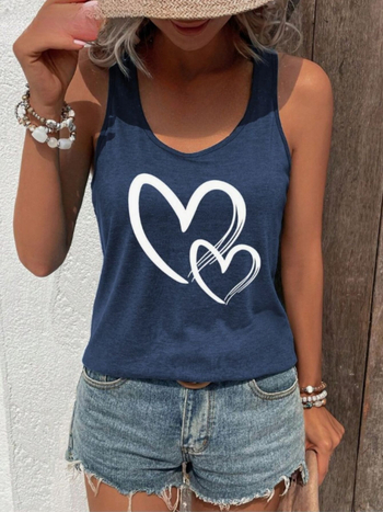 Naiste sleeveless top südameprintiga Euroopa ja Ameerika stiilis; Polüester 95%+ koos Spandexiga; Pikkus 50–65 cm
