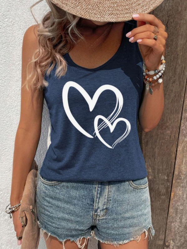 Naiste sleeveless top südameprintiga Euroopa ja Ameerika stiilis; Polüester 95%+ koos Spandexiga; Pikkus 50–65 cm