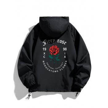 Kapuutsiga vihmajope roosi kirjega, kitsas lõige, tõmblukk, paksenenud väline kangas, vooder 100% polüester