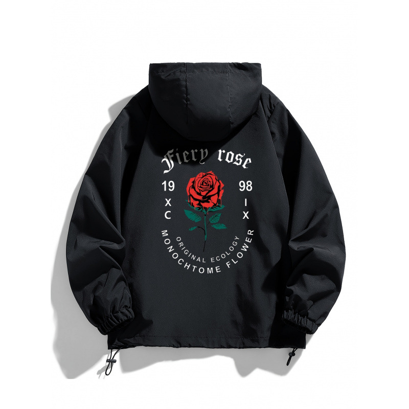 Kapuutsiga vihmajope roosi kirjega, kitsas lõige, tõmblukk, paksenenud väline kangas, vooder 100% polüester