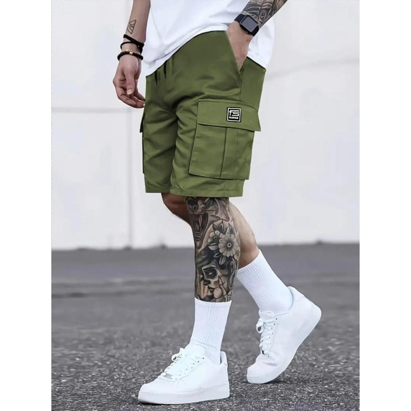 Meeste tähtedega trükiga püksid, mitme taskuga, vaba lõikega, üheksa osaga pikkus, CVC puuvillasegu