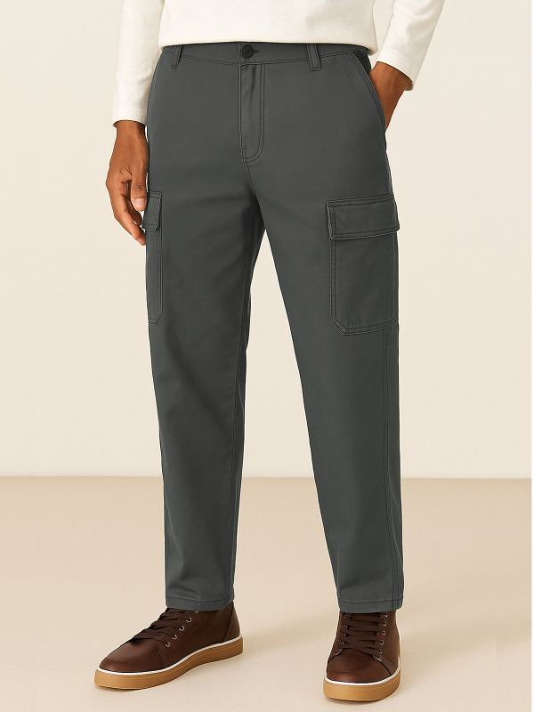 Tööpüksid mitme taskuga, sirge lõikega, 100% puuvill, keskmine talje, eesmine tõmblukk