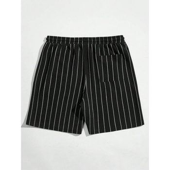 Meeste lühikesed püksid nööriga vöökoha, triibuline patchwork, vaba lõige, naturaalne puuvill CVC, retro stiil