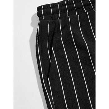 Meeste lühikesed püksid nööriga vöökoha, triibuline patchwork, vaba lõige, naturaalne puuvill CVC, retro stiil