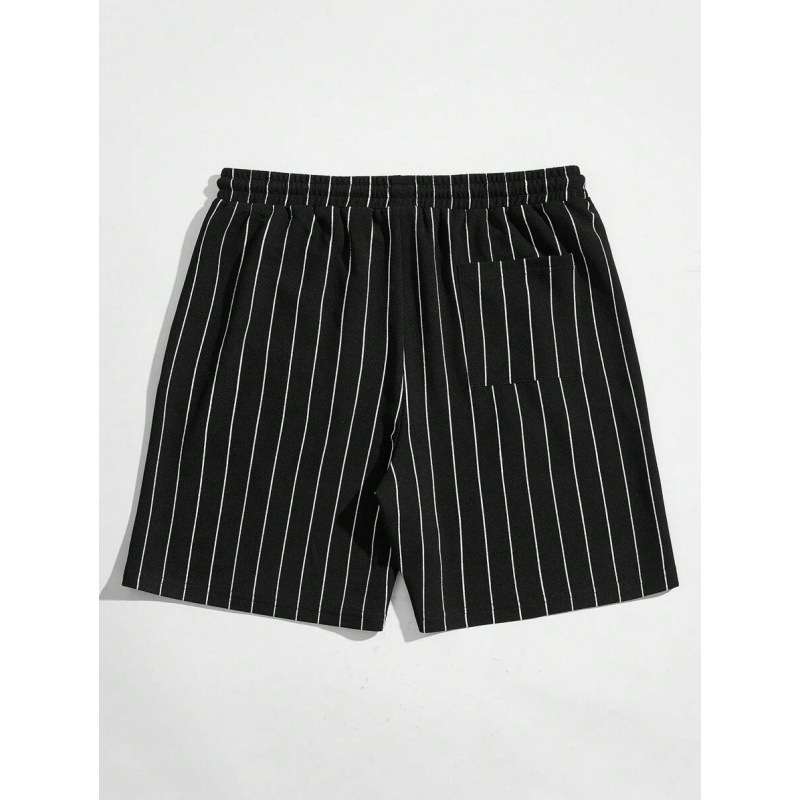 Meeste lühikesed püksid nööriga vöökoha, triibuline patchwork, vaba lõige, naturaalne puuvill CVC, retro stiil