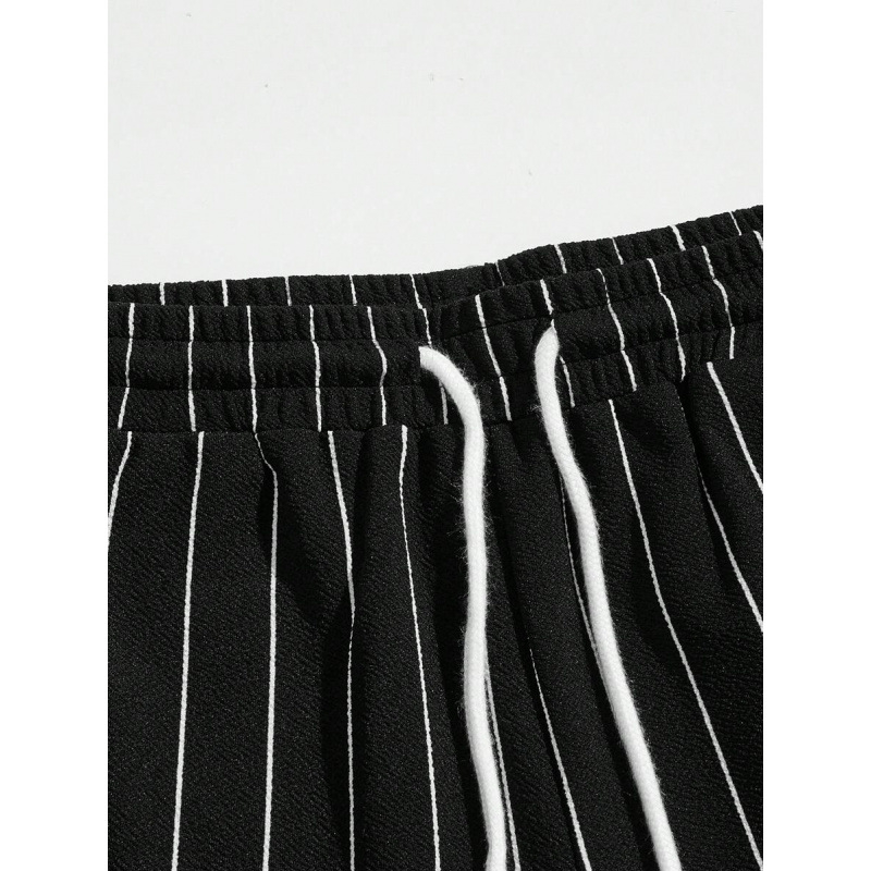 Meeste lühikesed püksid nööriga vöökoha, triibuline patchwork, vaba lõige, naturaalne puuvill CVC, retro stiil