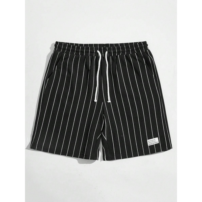 Meeste lühikesed püksid nööriga vöökoha, triibuline patchwork, vaba lõige, naturaalne puuvill CVC, retro stiil