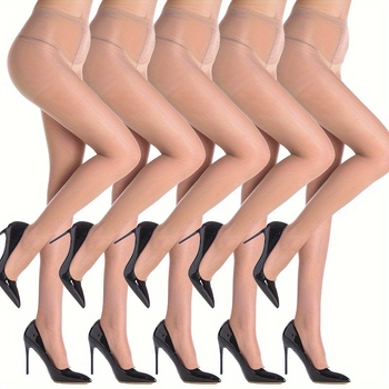 Kõrge vöökohtade sukkpüksid, 5 paari pakk, läbipaistvad, 20D nailon-spandex