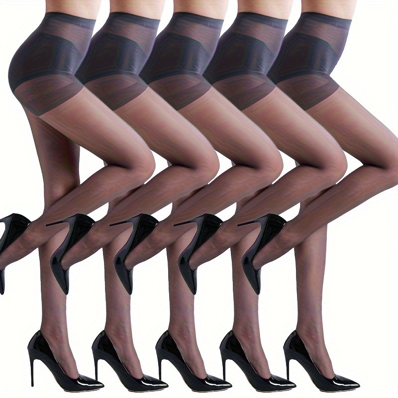 Kõrge vöökohtade sukkpüksid, 5 paari pakk, läbipaistvad, 20D nailon-spandex