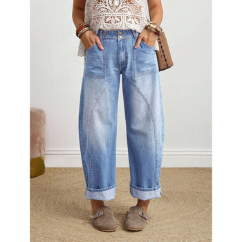 Naiste denim teksad, sirge lõikega, vabalt istuv, nööriga kinnitusega, fliisvooder, polüesteri segu