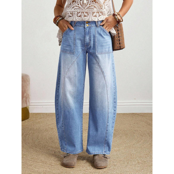 Naiste denim teksad, sirge lõikega, vabalt istuv, nööriga kinnitusega, fliisvooder, polüesteri segu