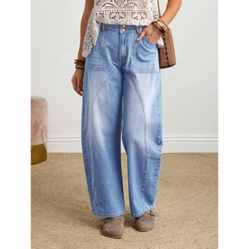 Naiste denim teksad, sirge lõikega, vabalt istuv, nööriga kinnitusega, fliisvooder, polüesteri segu