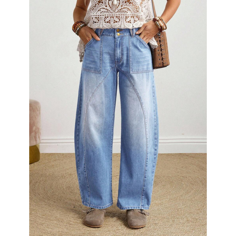 Naiste denim teksad, sirge lõikega, vabalt istuv, nööriga kinnitusega, fliisvooder, polüesteri segu