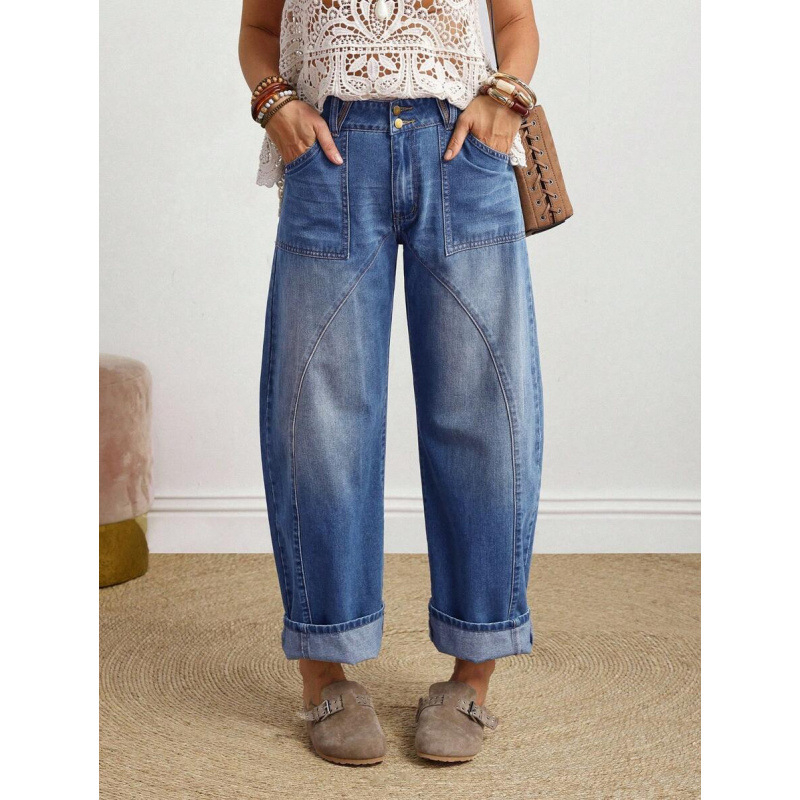 Naiste denim teksad, sirge lõikega, vabalt istuv, nööriga kinnitusega, fliisvooder, polüesteri segu