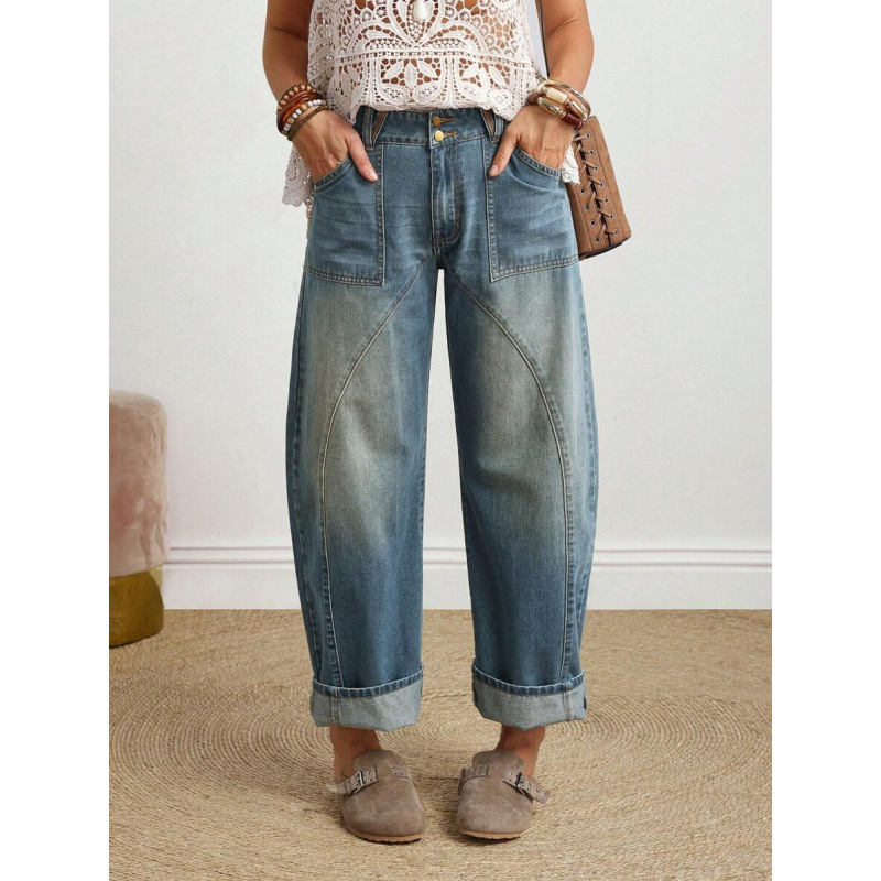 Naiste denim teksad, sirge lõikega, vabalt istuv, nööriga kinnitusega, fliisvooder, polüesteri segu