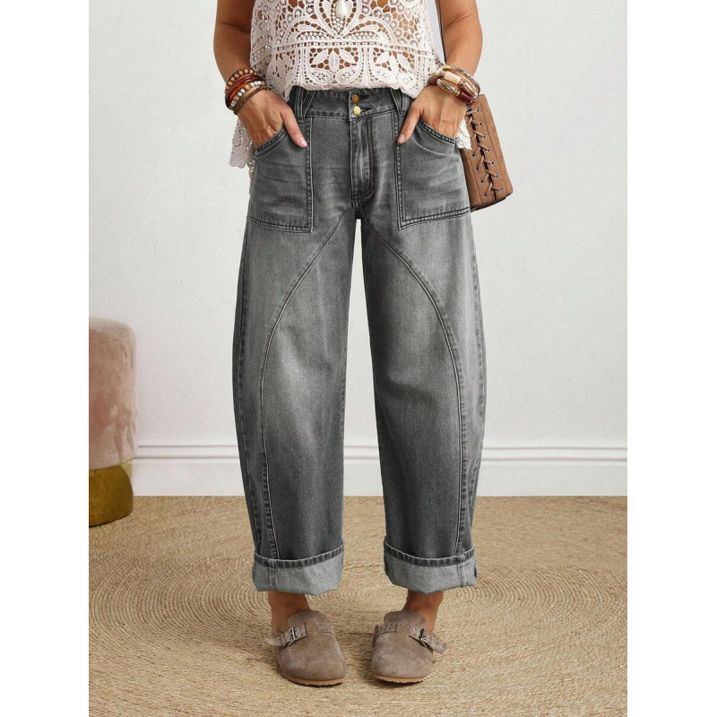 Naiste denim teksad, sirge lõikega, vabalt istuv, nööriga kinnitusega, fliisvooder, polüesteri segu