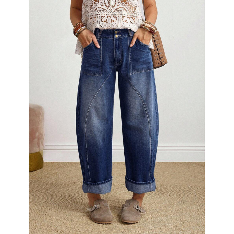 Naiste denim teksad, sirge lõikega, vabalt istuv, nööriga kinnitusega, fliisvooder, polüesteri segu