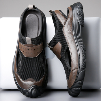 Meeste sandaalid tõelisest nahast ja võrgust pealiskihiga – hingavad, käsitöö, kummist tallaga