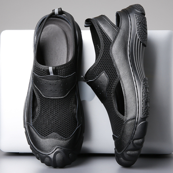 Meeste sandaalid tõelisest nahast ja võrgust pealiskihiga – hingavad, käsitöö, kummist tallaga