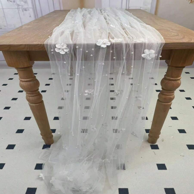 Lilleline šifoonist laua runner, läbipaistev, ebatavaline kuju, õlimaal stiil