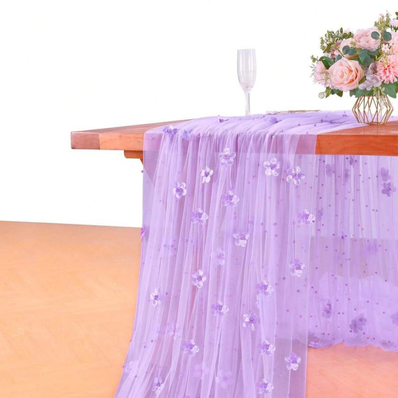 Lilleline šifoonist laua runner, läbipaistev, ebatavaline kuju, õlimaal stiil