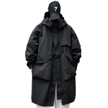 Mantel kõrge kraega, keskmise pikkusega tuulejope, tõmblukuga, vaba lõige, 3D plaastrakkud