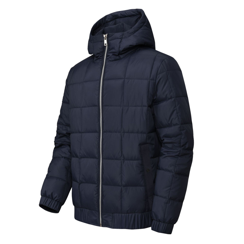 Meeste kerge täidetud kapuutsiga jakk, seisva krae, vaba lõige, külgtaskud, 100% polüester