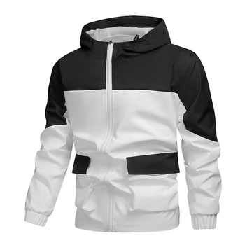 Meeste kapuutsiga jakk, tõmblukk, polüesterist kangas, värviline plokk (linna stiil)