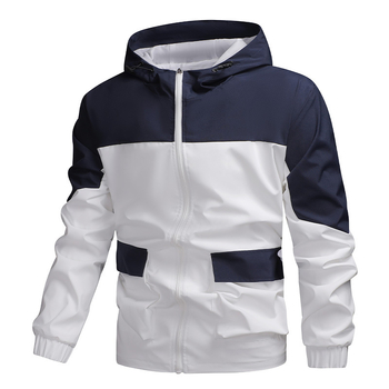 Meeste kapuutsiga jakk, tõmblukk, polüesterist kangas, värviline plokk (linna stiil)