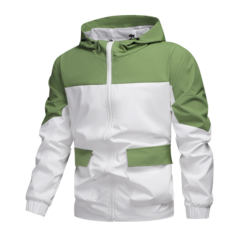 Meeste kapuutsiga jakk, tõmblukk, polüesterist kangas, värviline plokk (linna stiil)