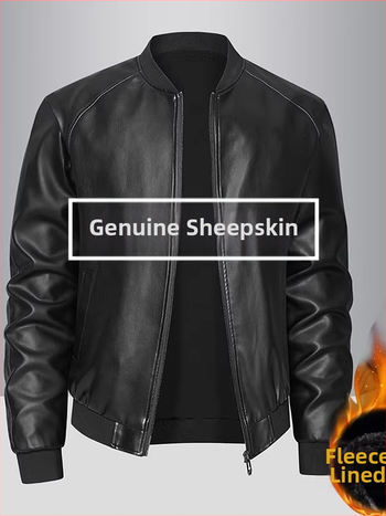 Meeste PU nahast jak, stand-up krae, tõmblukk, vaba lõige, küljetaskud