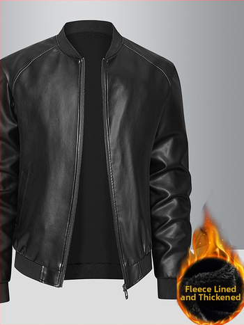 Meeste PU nahast jak, stand-up krae, tõmblukk, vaba lõige, küljetaskud