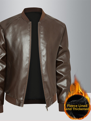 Meeste PU nahast jak, stand-up krae, tõmblukk, vaba lõige, küljetaskud