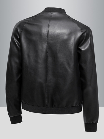 Meeste PU nahast jak, stand-up krae, tõmblukk, vaba lõige, küljetaskud