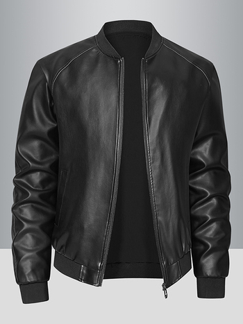 Meeste PU nahast jak, stand-up krae, tõmblukk, vaba lõige, küljetaskud